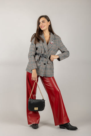 TENSIONE IN - 26P1054 - PANTALONE ECOPELLE CON CINTA