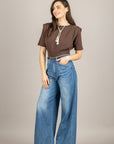 VICOLO - 4AB4007 - MAGLIA CROP MORO CON SPALLINE