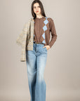 VICOLO - 4AB4009 - CARDIGAN CON ROMBI MORO AZZURRO GIALLO