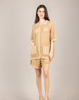 VICOLO - 5AB5016 - CARDIGAN IN CROCHET MICRO PAILLETTES BEIGE