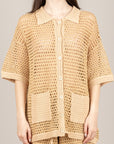 VICOLO - 5AB5016 - CARDIGAN IN CROCHET MICRO PAILLETTES BEIGE