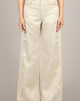 TENSIONE IN - PX1296 - PANTALONE CON DETTAGLI LATERALI IN PIZZO SAND