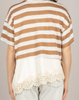 DIXIE - T262A096 - T-SHIRT A RIGHE CON INSERTO IN PIZZO CAMMELLO