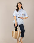 TENSIONE IN - 26C5004 - CAMICIA OVER MANICHE CORTE N°5 CELESTE/CUOIO