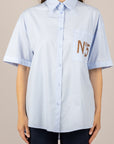 TENSIONE IN - 26C5004 - CAMICIA OVER MANICHE CORTE N°5 CELESTE/CUOIO