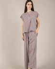 TENSIONE IN - 26P5198 - PANTALONE RIGATO CON BOTTONCINI BORDO'