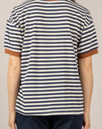 TENSIONE IN - 26M4893 - T-SHIRT RIGATA CON PROFILI A CONTRASTO PANNA/BLU/TABACCO