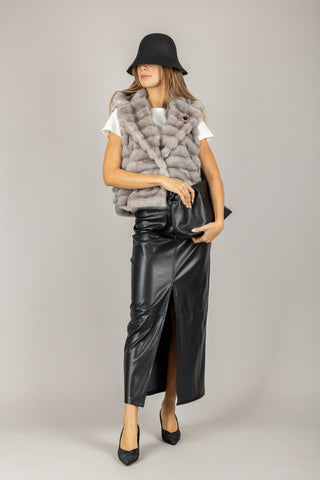 TENSIONE IN - W25J533 - GILET ECOPELLICCIA CON SPILLA