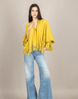 TENSIONE IN - S26C533 - CAMICIA SCOLLO A V CON DETTAGLI IN PIZZO OLIO