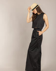TENSIONE IN - 26P4835 - PANTALONE PALAZZO IN COTONE NERO