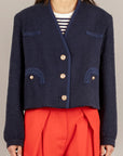 TENSIONE IN - 38804 - GIACCA CROP IN BOUCLE' BLU/BLU