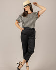 TENSIONE IN - 26M4893 - T-SHIRT RIGATA CON PROFILI A CONTRASTO PANNA/NERO/TABACCO