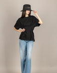 VICOLO - UAB0020 - T-SHIRT ARRICCIATURA PUNTO VITA NERO