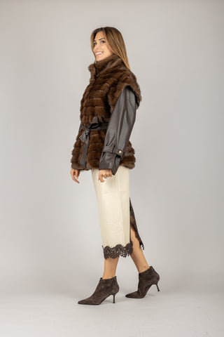 TENSIONE IN - GG840 - GIACCA GILET ECOPELLICCIA CON CINTA
