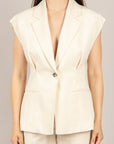 VICOLO - TAB1655 - GILET LUNGO MISTO LINO BURRO