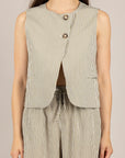 VICOLO - TAB2274 - GILET GESSATO CHIUSURA BOTTONI ALTI MILITARE