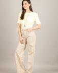 VICOLO - 4AB4007 - MAGLIA CROP GIALLINO CON SPALLINE