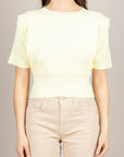 VICOLO - 4AB4007 - MAGLIA CROP GIALLINO CON SPALLINE