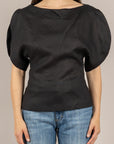 VICOLO - TAB2351 - BLUSA SFIANCATA IN LINO NERO