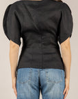 VICOLO - TAB2351 - BLUSA SFIANCATA IN LINO NERO
