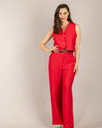 HAVEONE - PIA-Q532 - PANTALONE GAMBA DRITTA CON CINTURA CILIEGIA