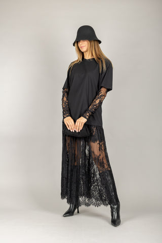 VICOLO - UF0062 - T-SHIRT CON MANICHE IN PIZZO