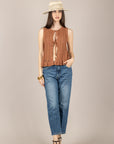 VICOLO - 7AB7065 - GILET CROCHET TABACCO
