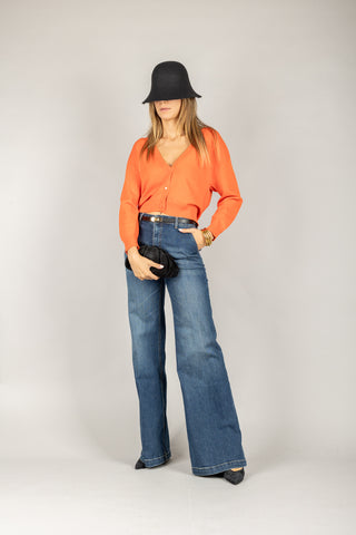 VICOLO - 77164F - CARDIGAN CROP CON BOTTONE GIOIELLO