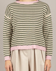 TENSIONE IN - 26135 - MAGLIA A RIGHE ROSA/SABBIA/MILITARE