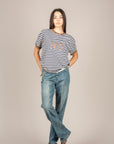 TENSIONE IN - 26M4561 - T-SHIRT RIGATA N°5 PANNA/BLU/CUOIO