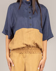 TENSIONE IN - 26M4721 - FELPA BICOLOR IN MISTO CUPRO BLU/CAMEL