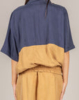 TENSIONE IN - 26M4721 - FELPA BICOLOR IN MISTO CUPRO BLU/CAMEL