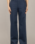 TENSIONE IN - 26P4075 - PANTALONE PALAZZO GESSATO BLU