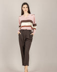 VICOLO - 2AB2121 - MAGLIA A RIGHE ROSA MORO PANNA BORDEAUX