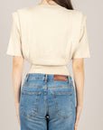 VICOLO - 4AB4007 - MAGLIA CROP BEIGE CON SPALLINE