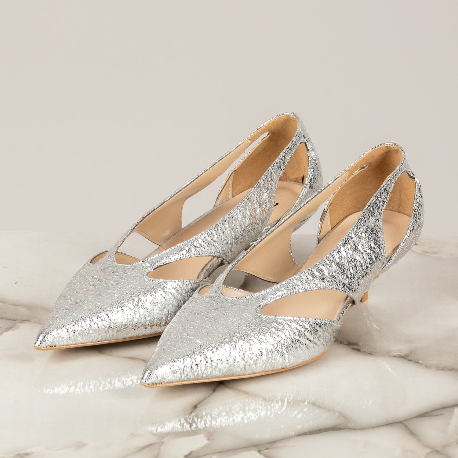 Décolleté gioiello oro glitter da Donna con cinturino e tacco rocchetto