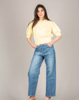 VICOLO - 7AB7062 - MAGLIA GIROCOLLO MANICA PALLONCINO GIALLO PAGLIERINO