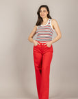 TENSIONE IN - PA5591 - CANOTTA A COSTINE RIGATA LATTE/ROSSO/BLU