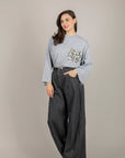 TENSIONE IN - PE260149 - T-SHIRT MANICA LUNGA CON TASCA PAILLETTES GRIGIO MELANGE