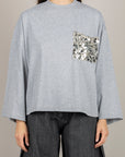 TENSIONE IN - PE260149 - T-SHIRT MANICA LUNGA CON TASCA PAILLETTES GRIGIO MELANGE