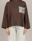 TENSIONE IN - PE260149 - T-SHIRT MANICA LUNGA CON TASCA PAILLETTES MORO