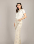 TENSIONE IN - PX1296 - PANTALONE CON DETTAGLI LATERALI IN PIZZO SAND