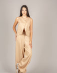 TENSIONE IN - S26PA16 - PANTALONE GESSATO MICRO PAILLETTES CAMMELLO