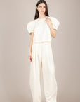 TENSIONE IN - S26PB32 - PANTALONE SEMI BARREL MISTO LINO LATTE