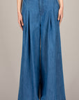 VICOLO - TAB1922 - PANTALONE PALAZZO IN CHAMBRAY BLU