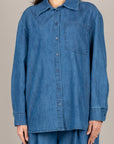 VICOLO - TAB1923 - CAMICIA IN CHAMBRAY CON TASCHINO DENIM BLU