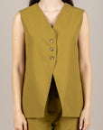 VICOLO - TAB2054 - GILET LUNGO TRE BOTTONI OLIO