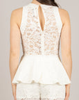 TENSIONE IN - WK1350 - TOP PEPLUM IN PIZZO BIANCO SETA