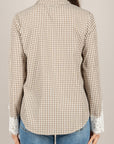 VICOLO - TAB1127 - CAMICIA A QUADRETTI CON POLSINI IN PIZZO MORO PANNA