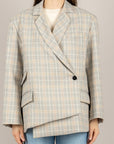 VICOLO - TAB1135 - GIACCA CHECK ASIMMETRICA GRIGIO/TORTORA
